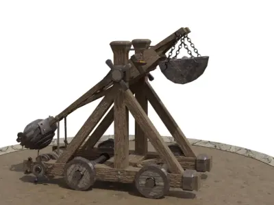 Detailed Catapult Model made in Blender - Rigged and Animated  3D model