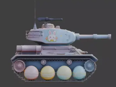 3D EASTER TANK WITH DECORATED EGG WHEELS Low-poly 3D model