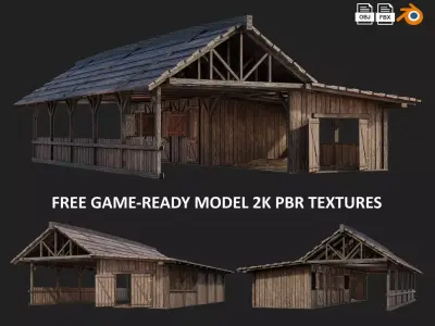 FREE Old Simple Wooden Farm Barn 2K GameReady 002 Free low-poly 3D model