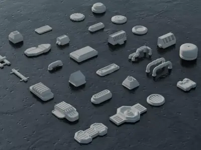 30 Greebles Low-poly 3D model