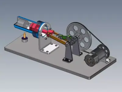 Stirling Engine Beta Type Model 3D model