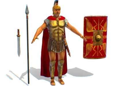 Greek Ancient Warrior Armor Shield Spear Sword Low-poly 3D model