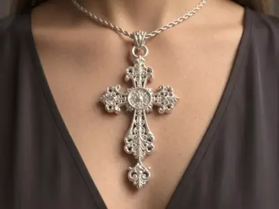 Baroque Cross Pendant Necklace Ornate Filigree Jewelry 3D print model