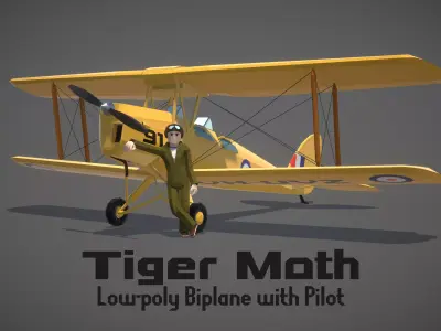 Tiger Moth - Low-poly Biplane with Pilot 3D model
