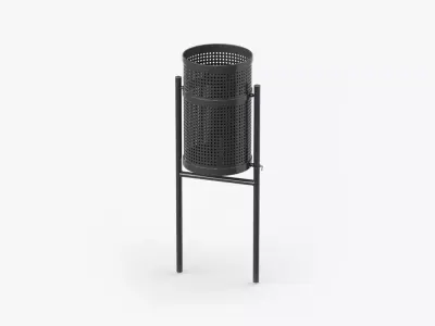 Trash Can Outdoor Metal Round Low-poly 3D model