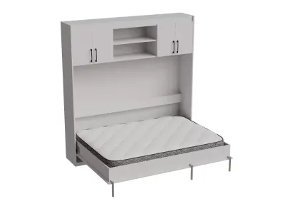 White Wall Bed Cabinet Opened Low-poly 3D model