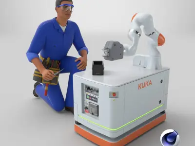  Engineer Repairing Robot KUKA KMR Iiwa 