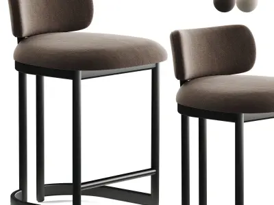 Freya Modern   Upholstered Antique Brass Counter Stool 3D model