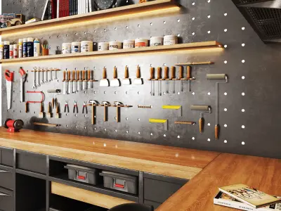 workshop 02 Garage tools work tools Low-poly 3D model