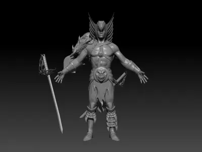 Warlord bronze statue of man holding sword 3D model
