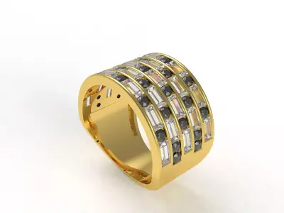 Baguette  Round Gents Ring 3D print model
