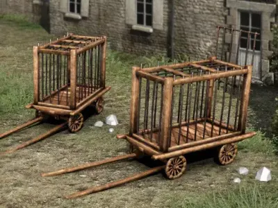 Wooden cart - prison Low-poly 3D model