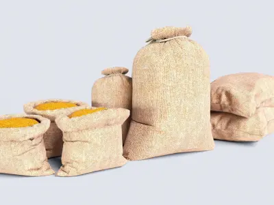 Burlap Sacks Pack Low-poly 3D model