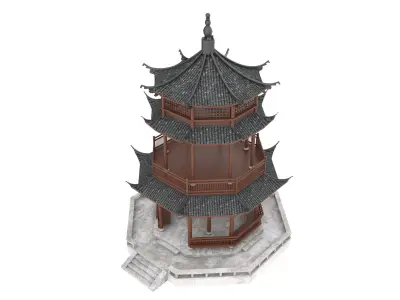 Chinese tower Low-poly 3D model