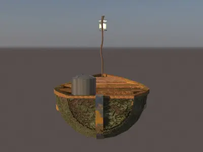 Ship 3D Model boat with lamp Low-poly 3D model