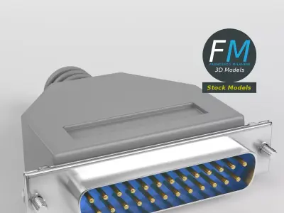DB-25 Male D-Sub Connector 3D model