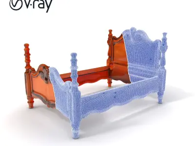 Antique Wooden Bed Frame Model Pack Low-poly 3D model