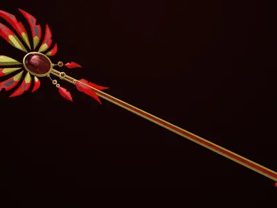 Red Fantasy Trident 08 All PBR Unity UE Textures Low-poly 3D model