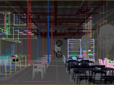 The Coffee G industrial cafe interior design 3D model