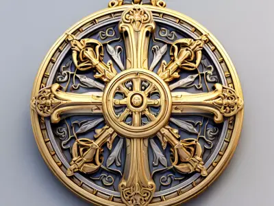 Ornate Gold and Silver Medallion Low-poly 3D model