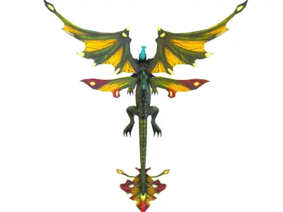Low Poly Monster Green Young Winged Dragon 3D Model Low-poly 3D model