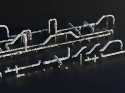 Pipes Modular System - Industrial Roof Elements Set Low-poly 3D model