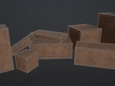 Wooden cargo box Low-poly 3D model