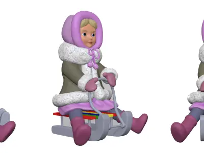001320 lil girl in pink winterjacket on the sled 3D model