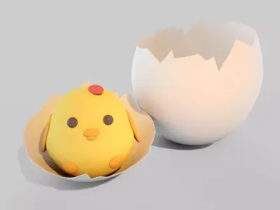Chicken egg with cute little chick inside Low-poly 3D model