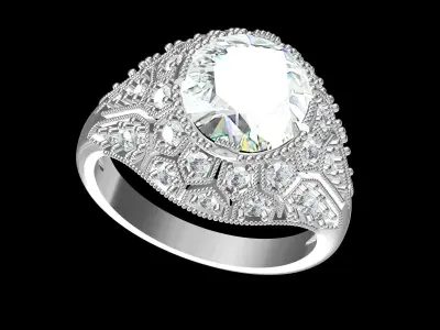 Solitaire Engagement Art Deco Ring 3D print model 54