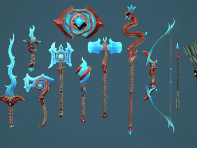 Fantasy weapon snake Low-poly 3D model