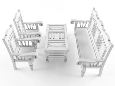Vintage living room furniture set 3D model