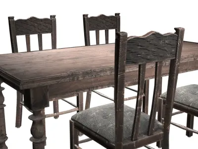 Antique Dining Table Set Low-poly 3D model