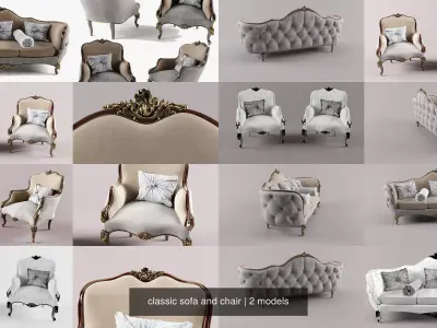 classic sofa and chair 3D Model Pack