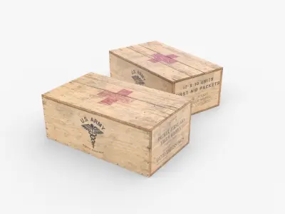 US First Aids Wooden Boxes WWII Low-poly 3D model