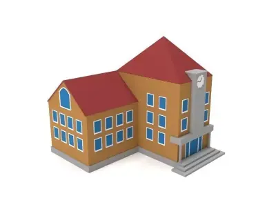 Game Ready School building Low-poly 3D model