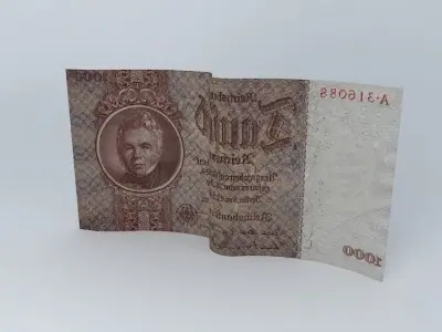 Germany WW2 1000 REICHSMARK bill  1943  Free 3D model