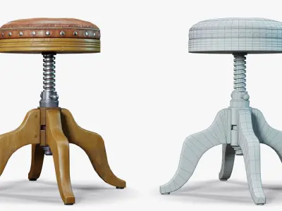 Stool Swivel Vintage Leather Low-poly 3D model