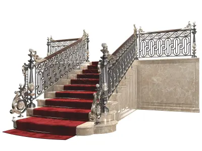 staircase 2 ornate with carpet 3D model