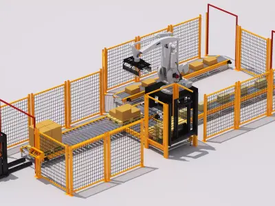 Palletizing Cell and Autonomous Forklift 3D model