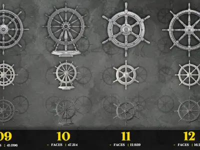 30 Low Poly  Ship Helm - Game Ready Low-poly 3D model