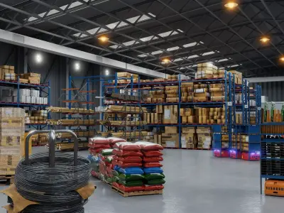 Modern Warehouse Interior Cargo Shelves High Poly 3D Model Low-poly 3D model