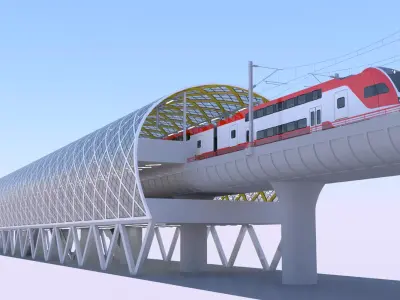 Elevated station with Stadler Kiss USA 3D model