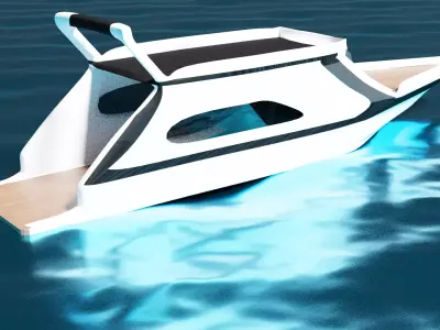 Yacht 3d model boat in water Low-poly 3D model