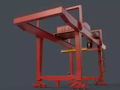 PBR Rail Mounted Gantry Crane RMG V1 - Red Low-poly 3D model