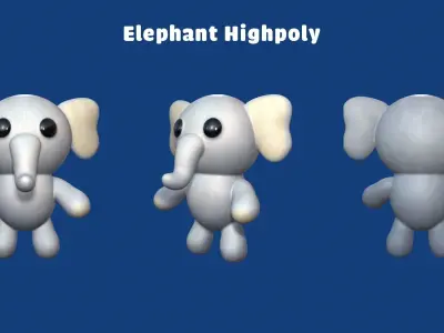 Stylized Stuffed Elephant Low-poly 3D model