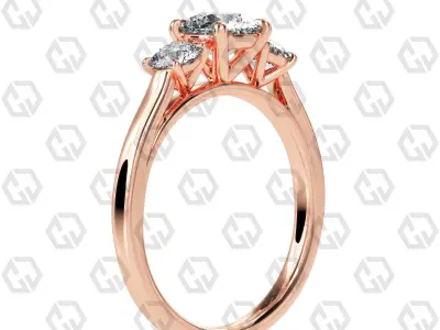 Ring 119 Round Shape Cathedral shank 3 stone ring with round 3D print model