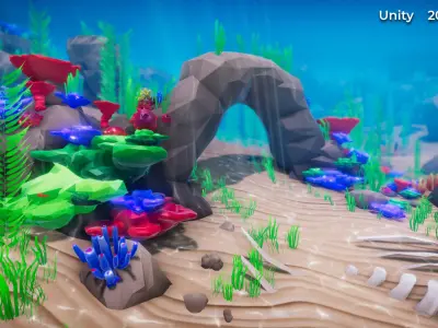 Low Poly Polystyle Ocean Underwater Environment Low-poly 3D model
