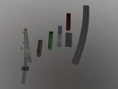 Wagons and Rails Low-poly 3D model