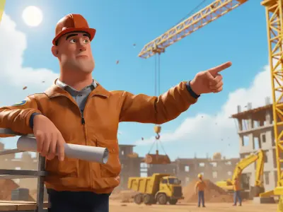 Cartoon Construction Worker in Jacket Worker with Hard Hat Low-poly 3D model